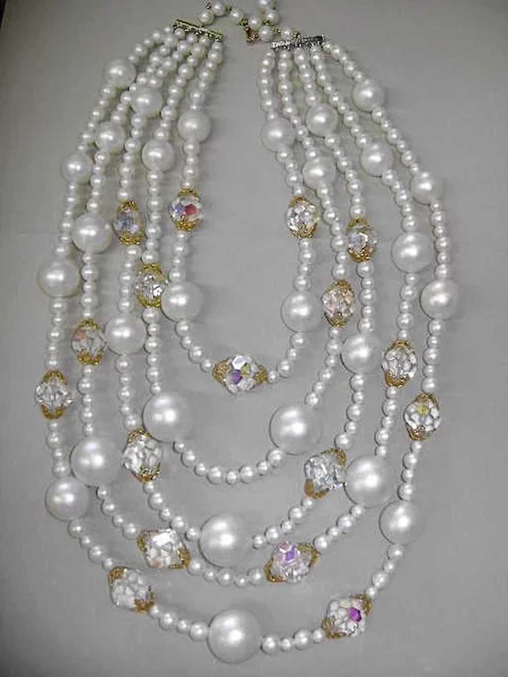 VINTAGE Laguna Pearl Beaded 5 Strand Necklace  Bi… - image 1