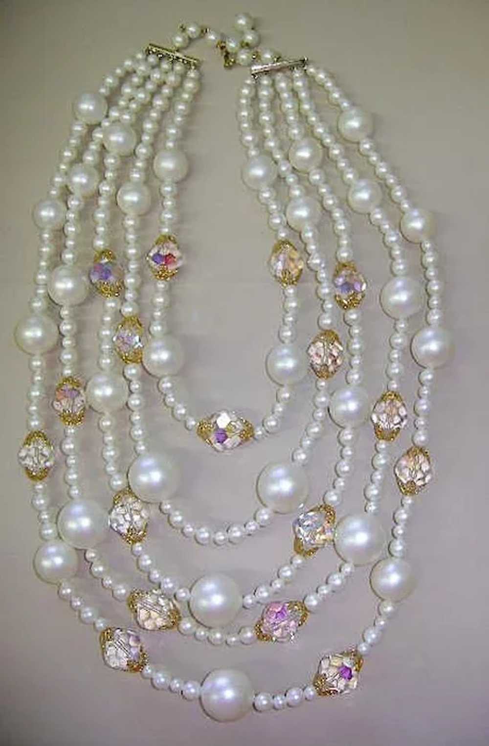 VINTAGE Laguna Pearl Beaded 5 Strand Necklace  Bi… - image 8