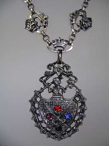 Vintage LONGCRAFT Medallion Necklace in Silver-ton
