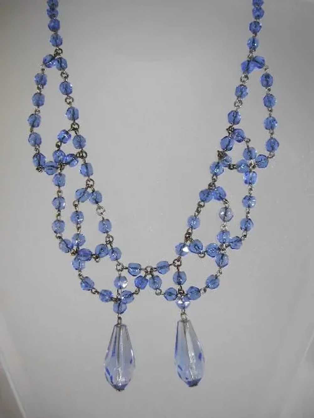 VINTAGE Blue Beaded Necklace "Sweet Sixteen" - image 1