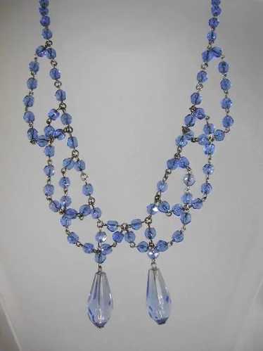 VINTAGE Blue Beaded Necklace "Sweet Sixteen"