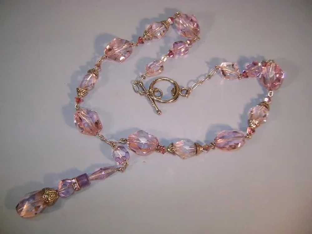 VINTAGE Pink-lavender Crystal Necklace 3 inch drop - image 5