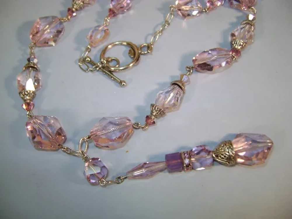 VINTAGE Pink-lavender Crystal Necklace 3 inch drop - image 7