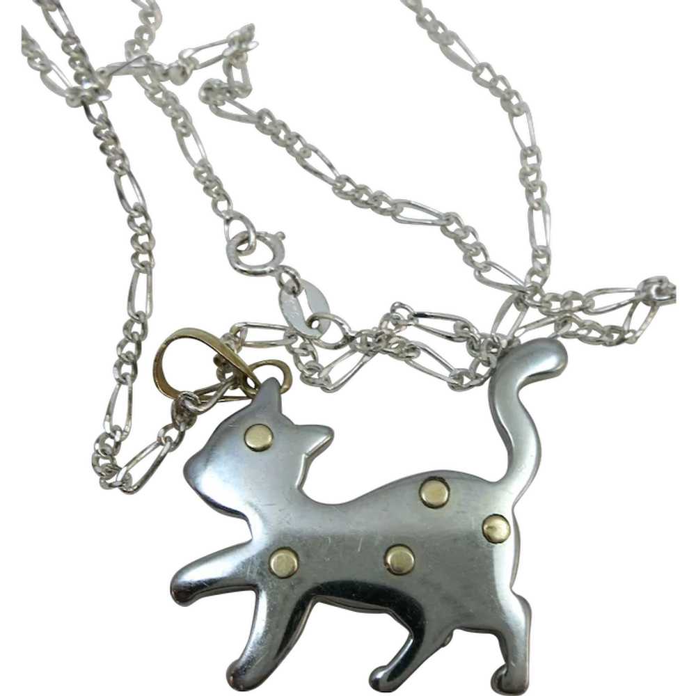 VINTAGE Stainless Steel Kitten with 18K Gold Dots… - image 1