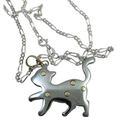 VINTAGE Stainless Steel Kitten with 18K Gold Dots… - image 1