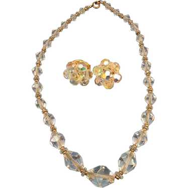 VINTAGE  50"S Faceted Crystal Necklace with Clip … - image 1