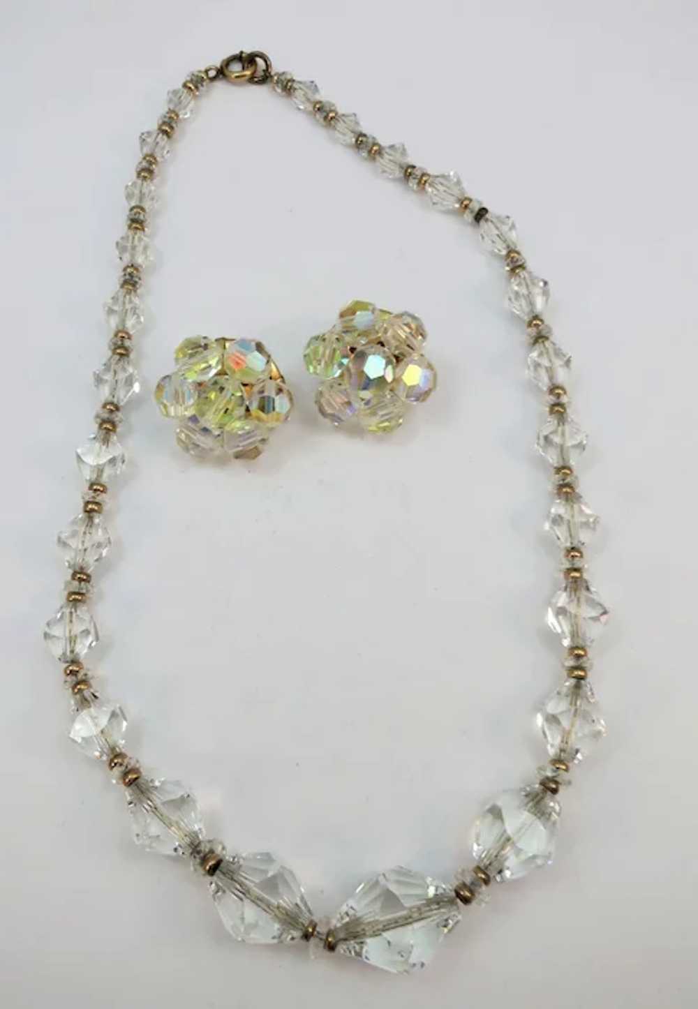 VINTAGE  50"S Faceted Crystal Necklace with Clip … - image 2