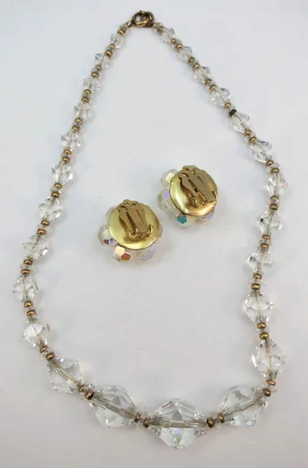 VINTAGE  50"S Faceted Crystal Necklace with Clip … - image 4