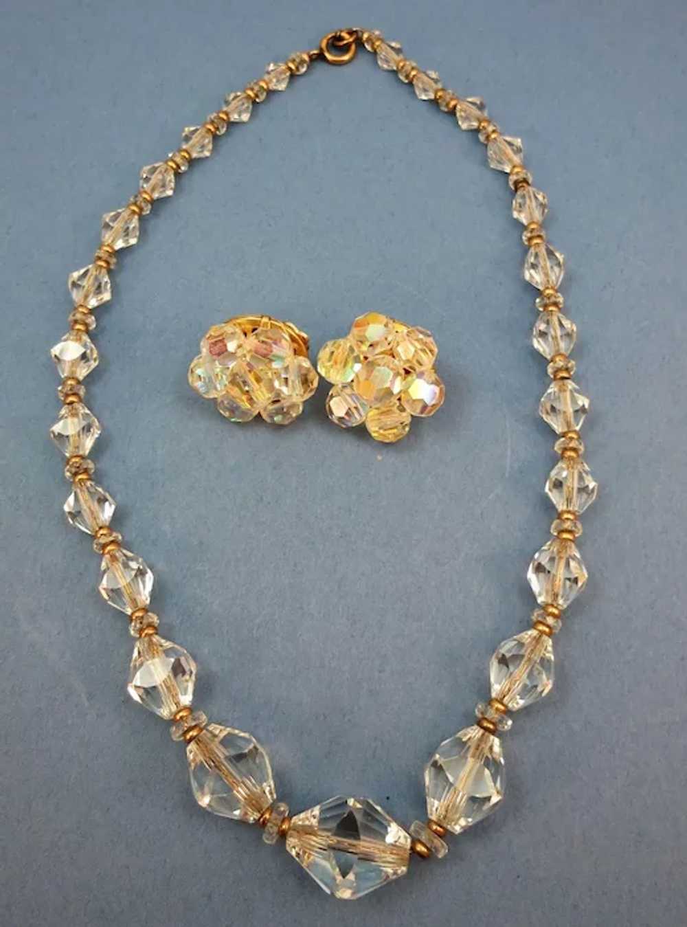VINTAGE  50"S Faceted Crystal Necklace with Clip … - image 6