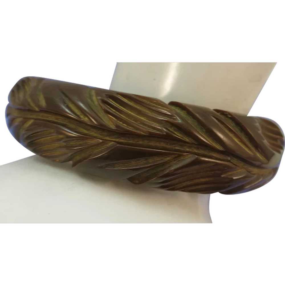 VINTAGE Hand Carved Bakelite Bangle Dark Brown - image 1