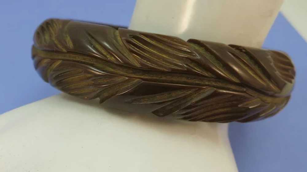 VINTAGE Hand Carved Bakelite Bangle Dark Brown - image 4