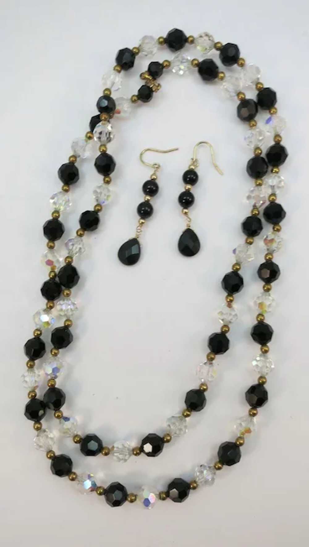 VINTAGE Black Faceted Glass Beads and Crystal Fac… - image 2