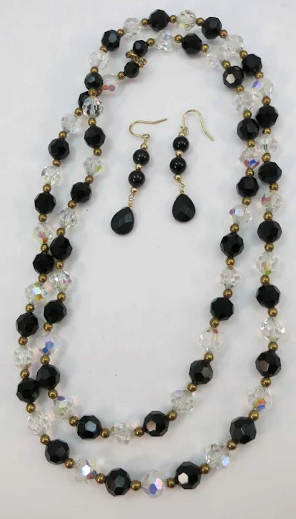 VINTAGE Black Faceted Glass Beads and Crystal Fac… - image 3