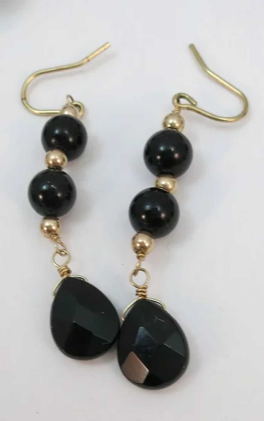 VINTAGE Black Faceted Glass Beads and Crystal Fac… - image 4