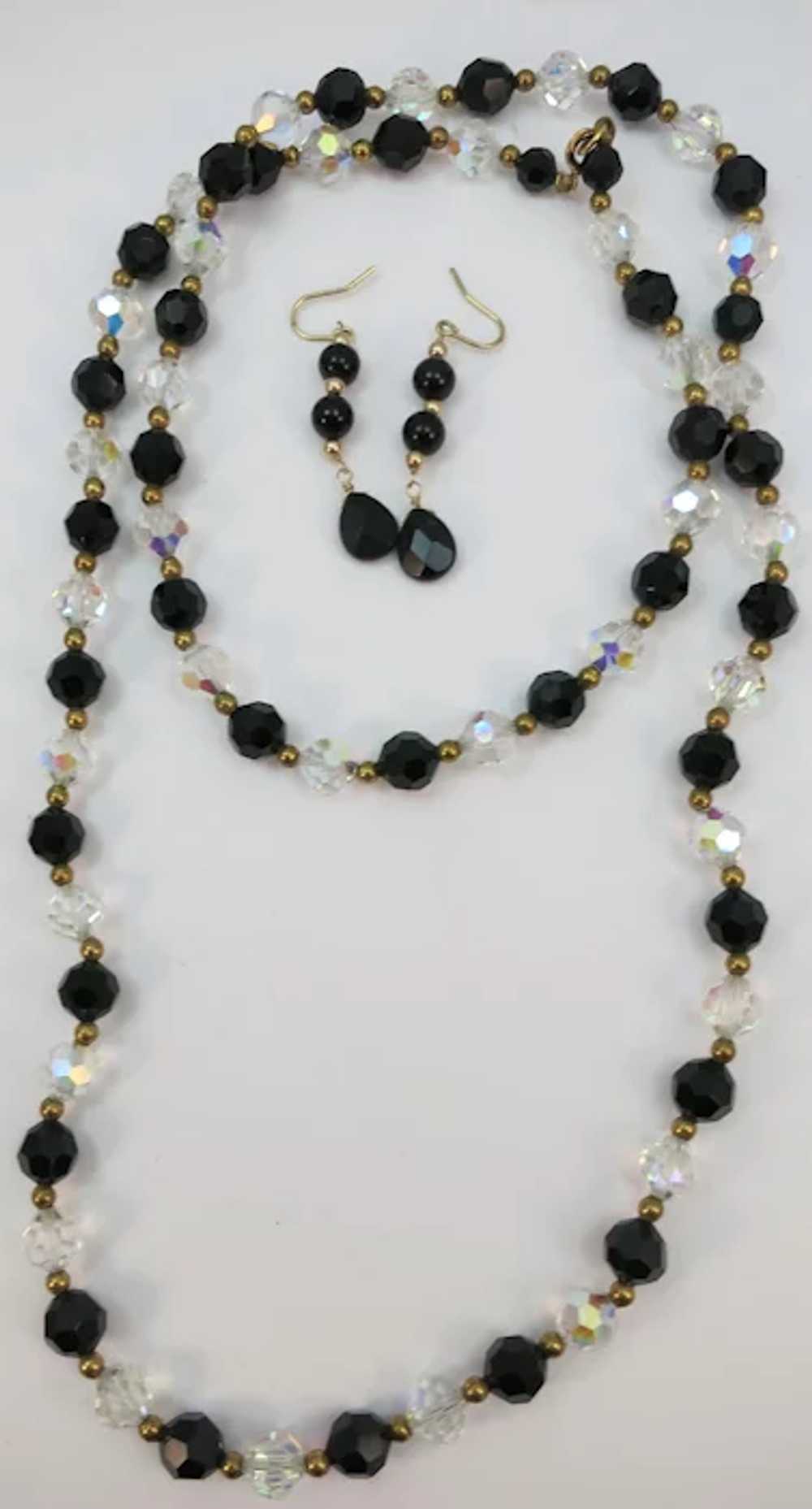 VINTAGE Black Faceted Glass Beads and Crystal Fac… - image 5