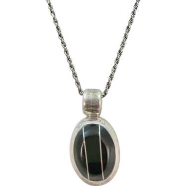 VINTAGE  Onyx and Sterling Heavy Pendant - image 1