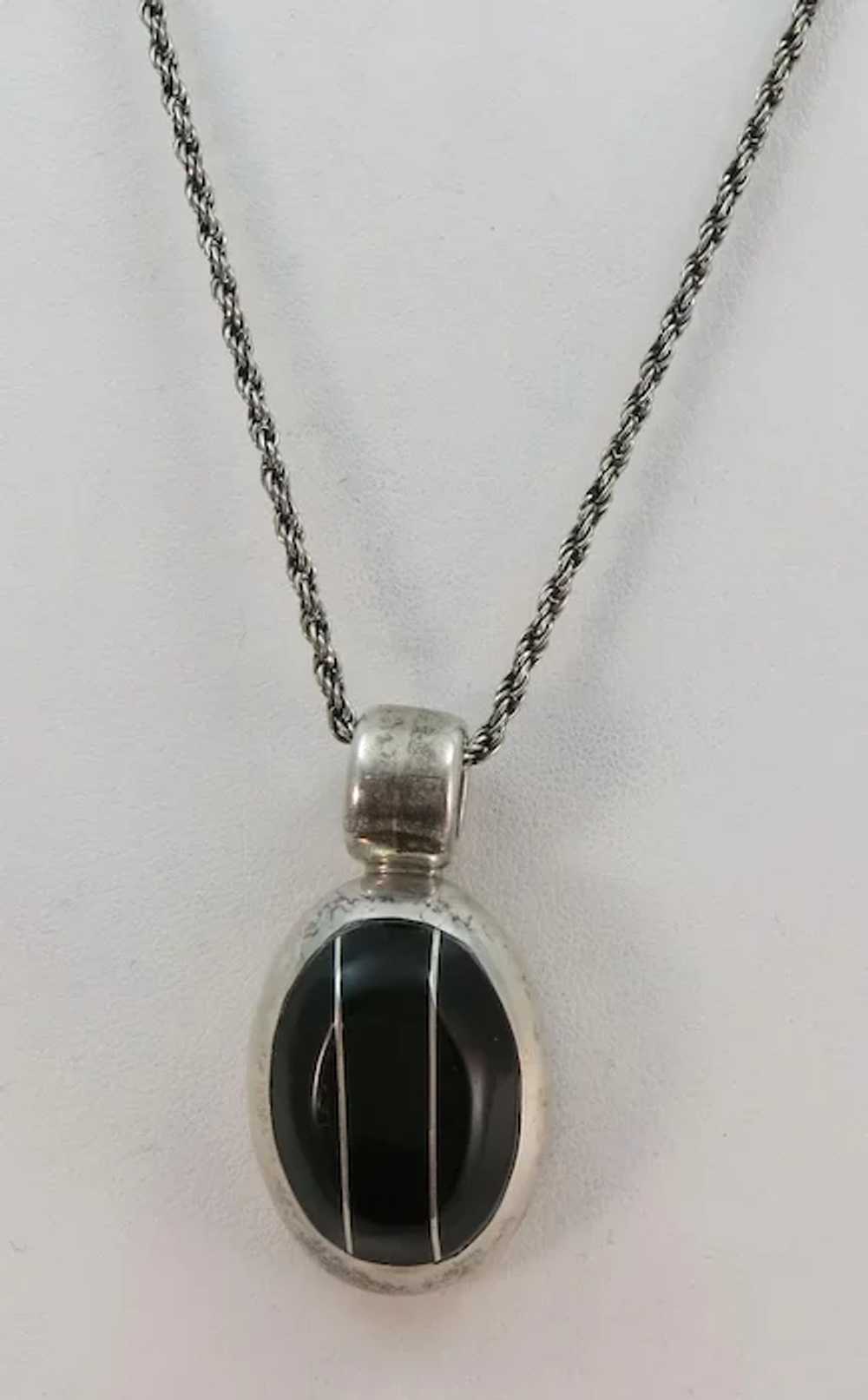 VINTAGE  Onyx and Sterling Heavy Pendant - image 2