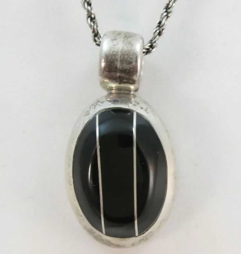 VINTAGE  Onyx and Sterling Heavy Pendant - image 5