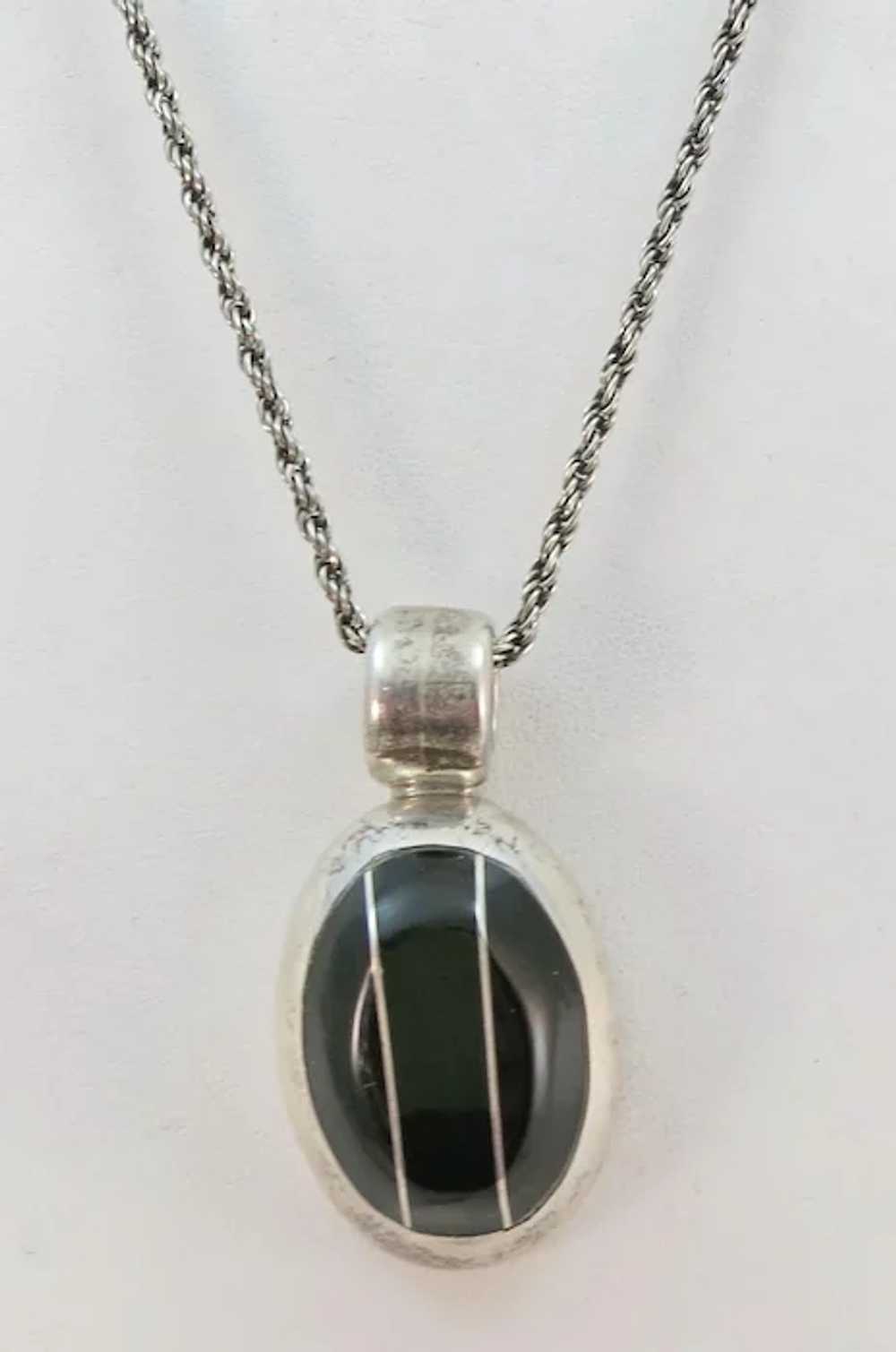 VINTAGE  Onyx and Sterling Heavy Pendant - image 6