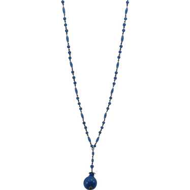 VINTAGE Blue Glass Bead Necklace with Glass MO_JO - image 1