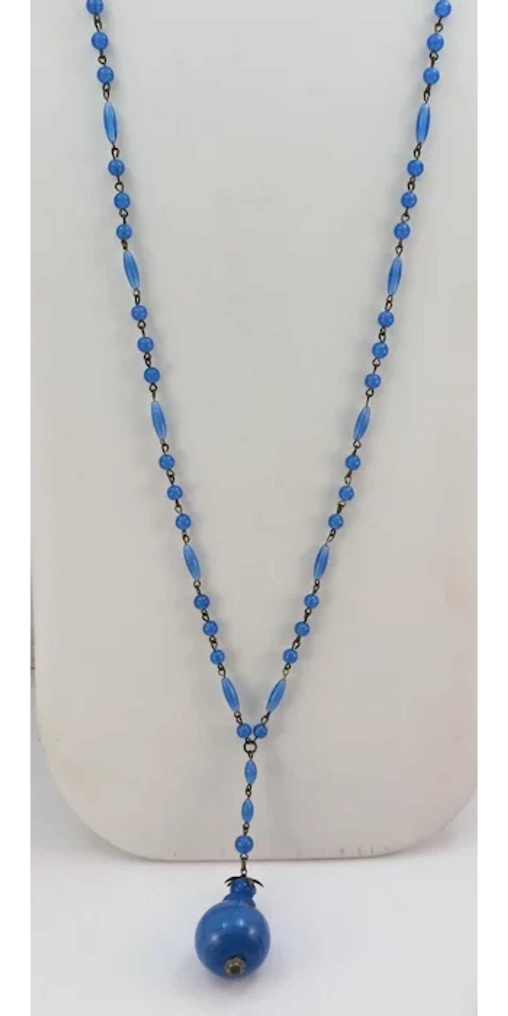VINTAGE Blue Glass Bead Necklace with Glass MO_JO - image 6