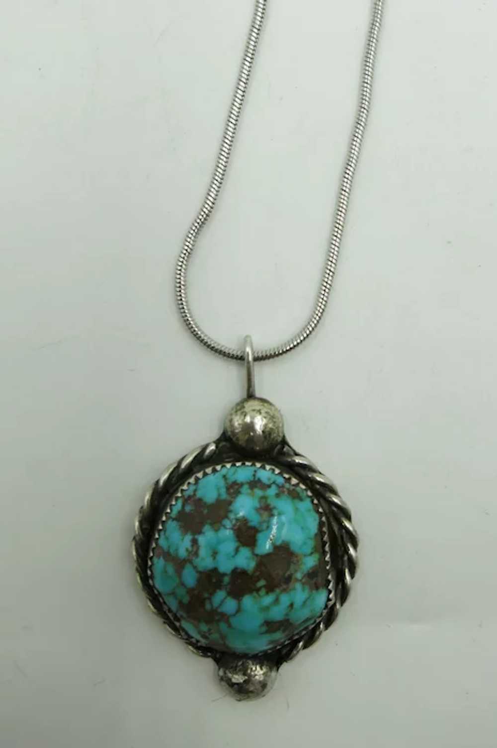 VINTAGE Navajo Pendant with thick Snake Chain - image 5