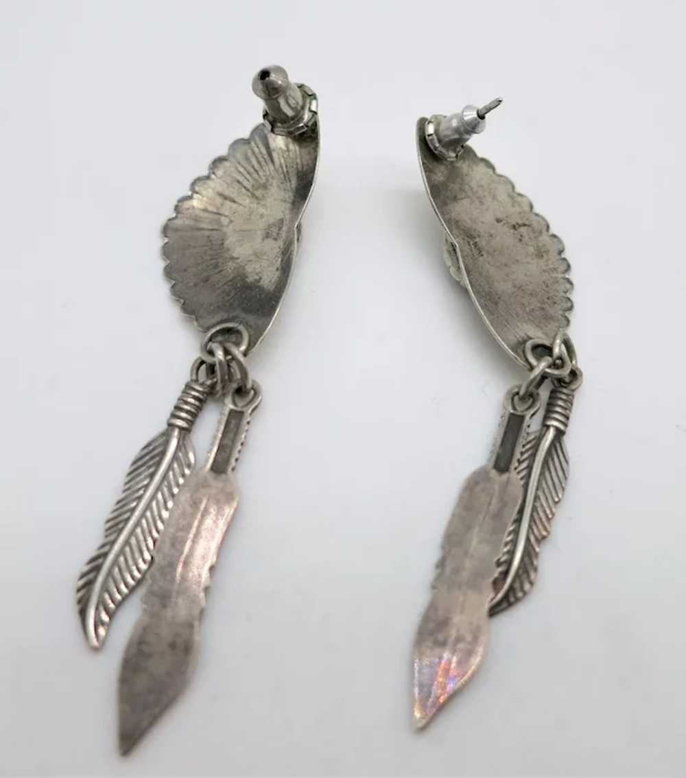 VINTAGE  Feather Earrings With Green Stone - image 3
