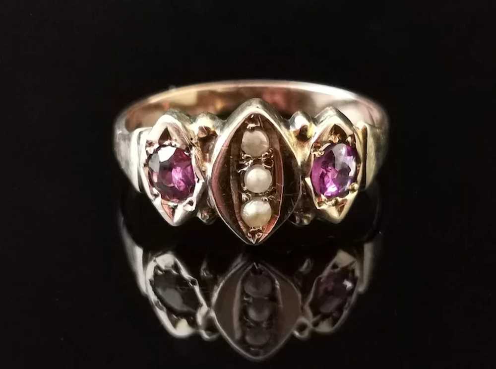 Antique Victorian Amethyst and seed pearl navette… - image 2