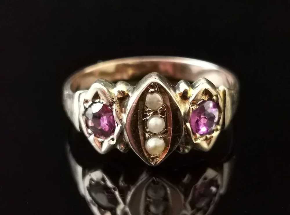 Antique Victorian Amethyst and seed pearl navette… - image 3