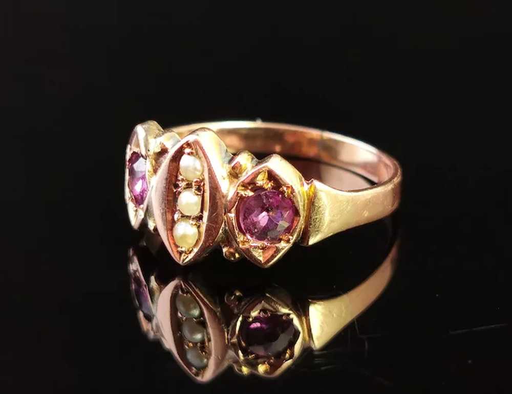 Antique Victorian Amethyst and seed pearl navette… - image 4