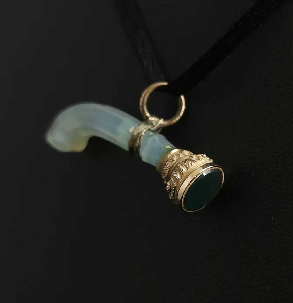 Antique Georgian seal fob pendant, agate and bloo… - image 3