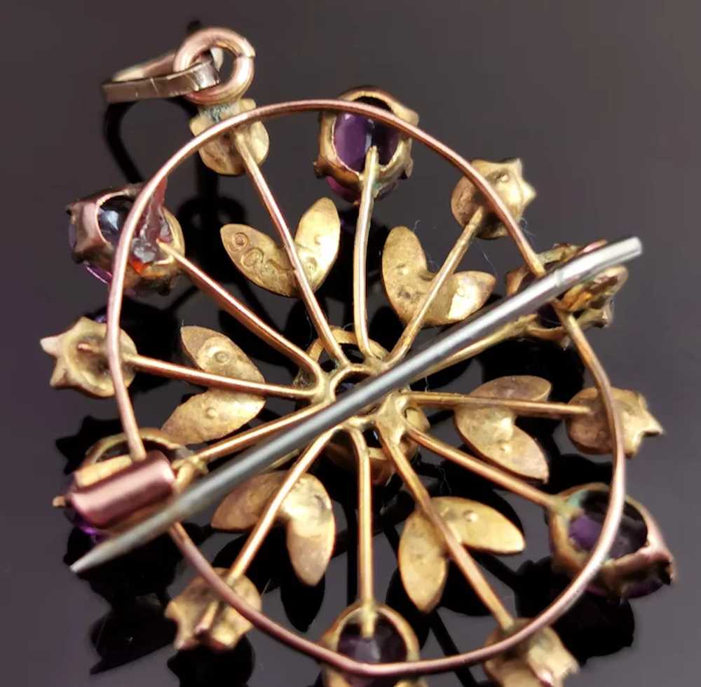 Antique Art Nouveau Amethyst and pearl pendant br… - image 8