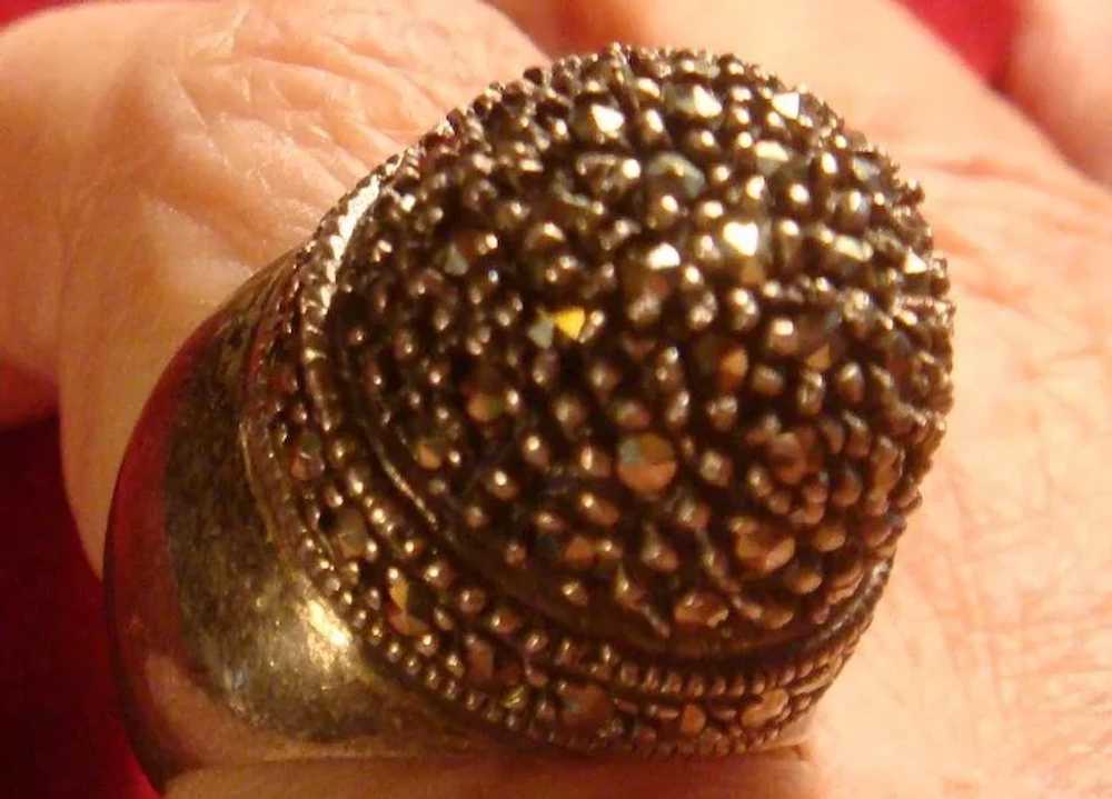 Extra Tall Dome Sterling Silver Marcasite or Blac… - image 2