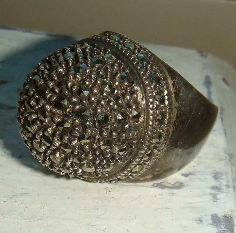 Extra Tall Dome Sterling Silver Marcasite or Blac… - image 5