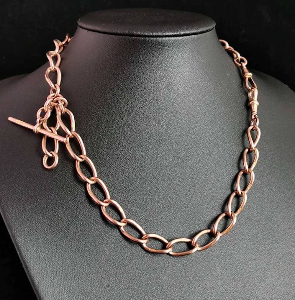Antique 9k Rose Gold Albert chain, necklace, Watc… - image 12