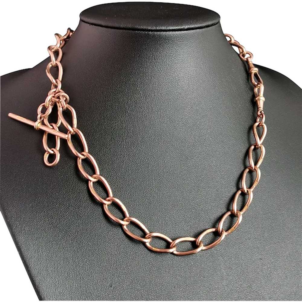 Antique 9k Rose Gold Albert chain, necklace, Watc… - image 1