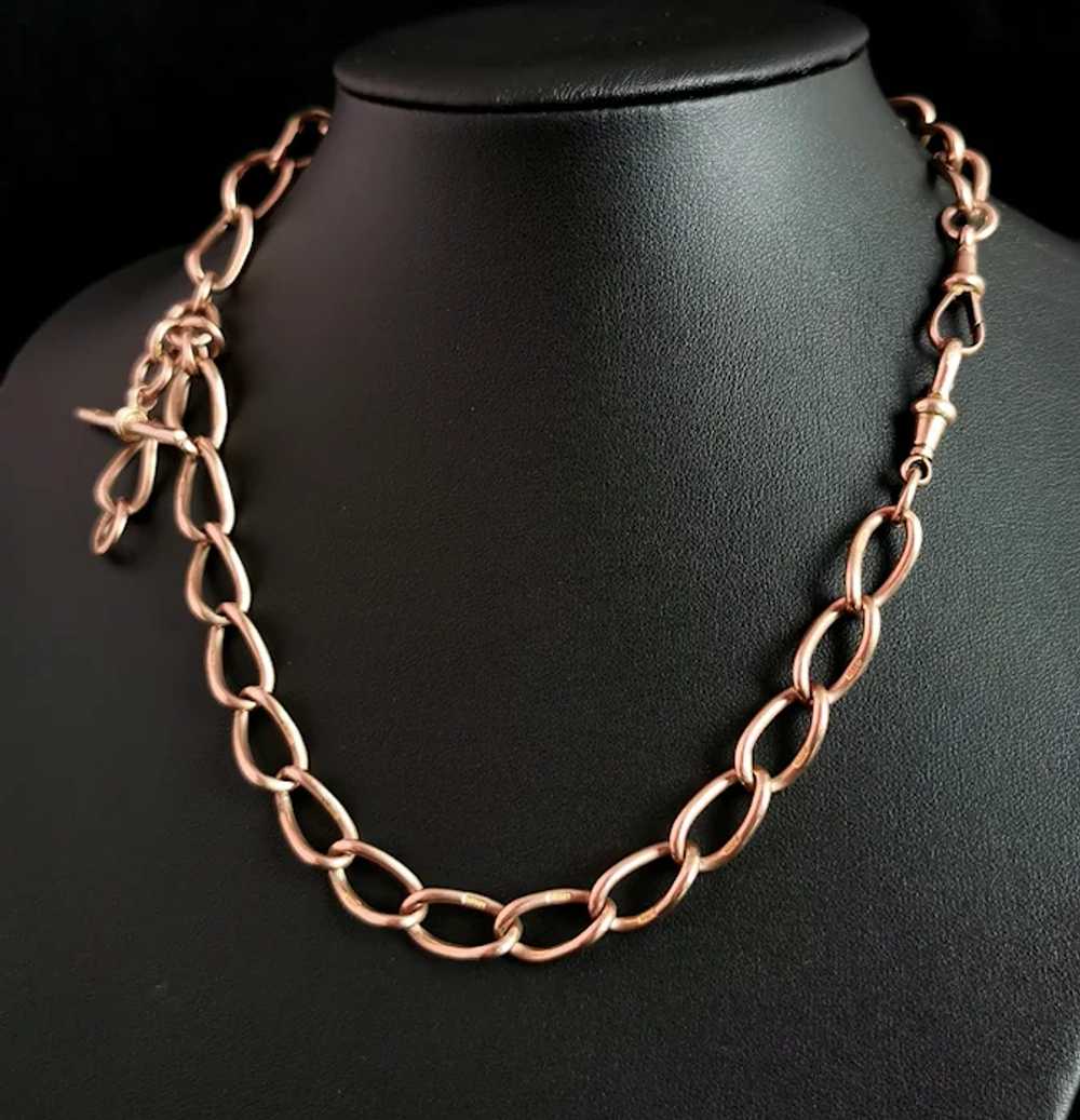 Antique 9k Rose Gold Albert chain, necklace, Watc… - image 2