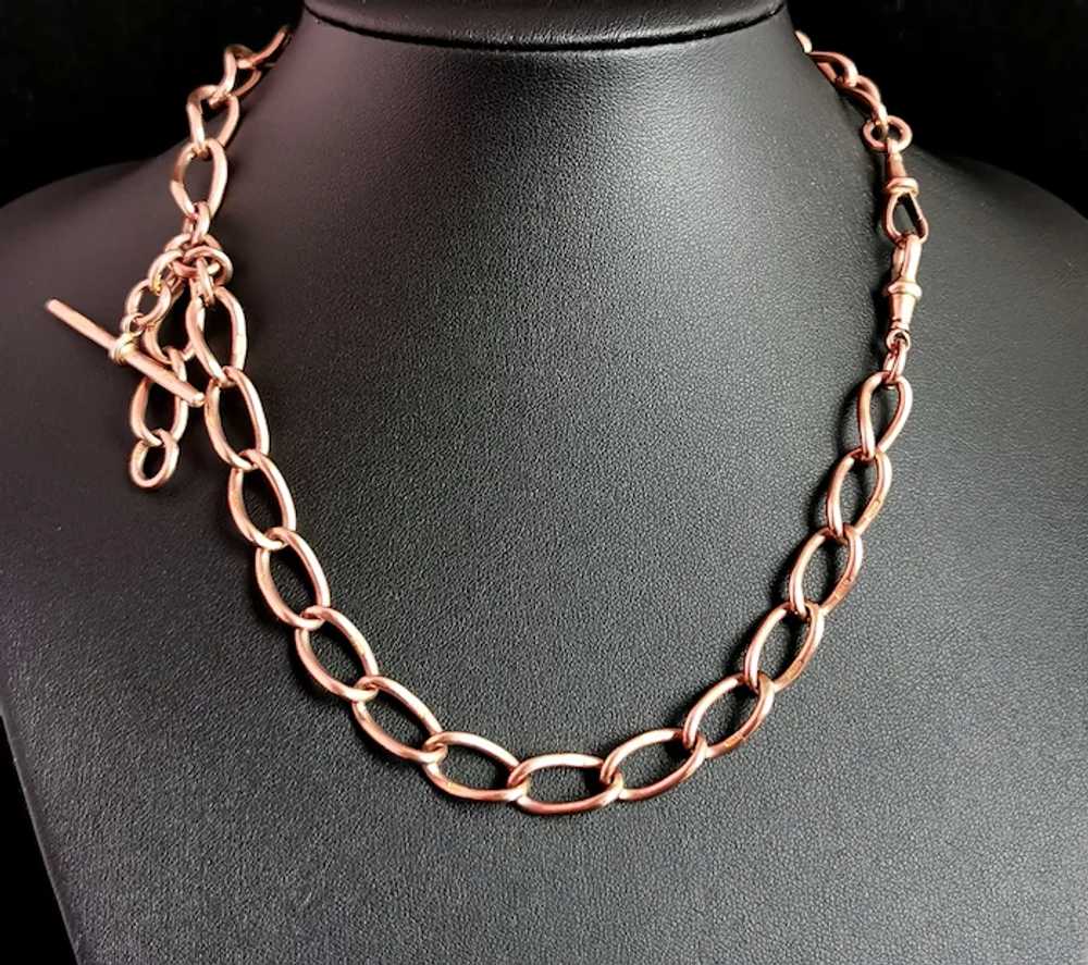 Antique 9k Rose Gold Albert chain, necklace, Watc… - image 3