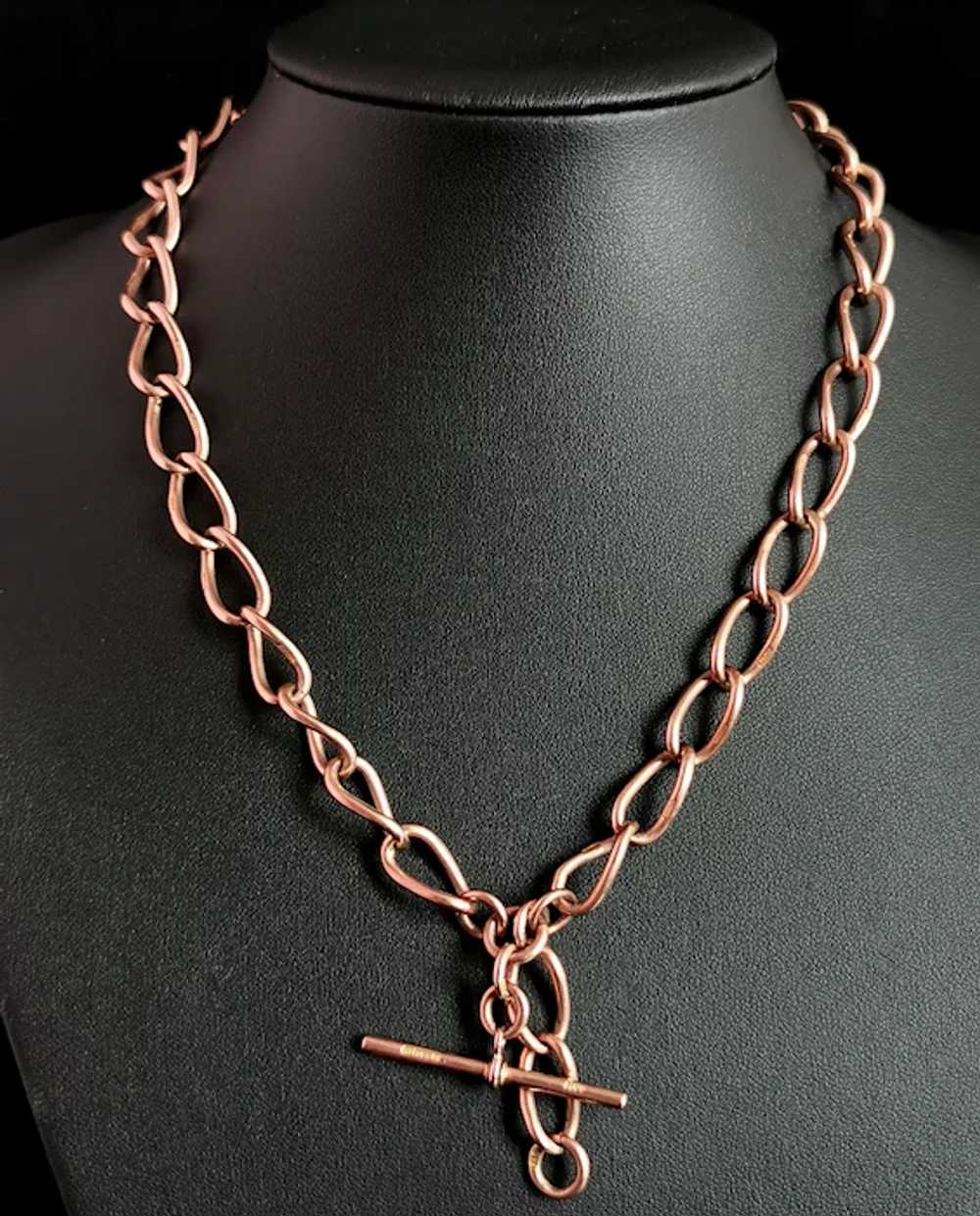 Antique 9k Rose Gold Albert chain, necklace, Watc… - image 4