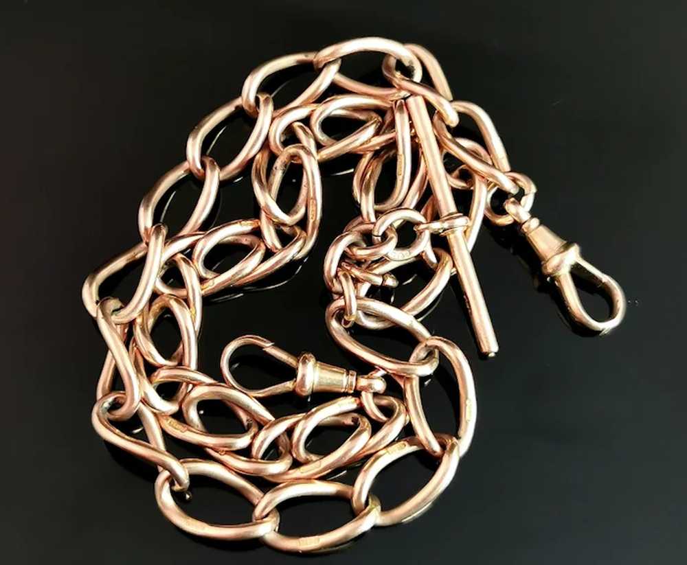 Antique 9k Rose Gold Albert chain, necklace, Watc… - image 8