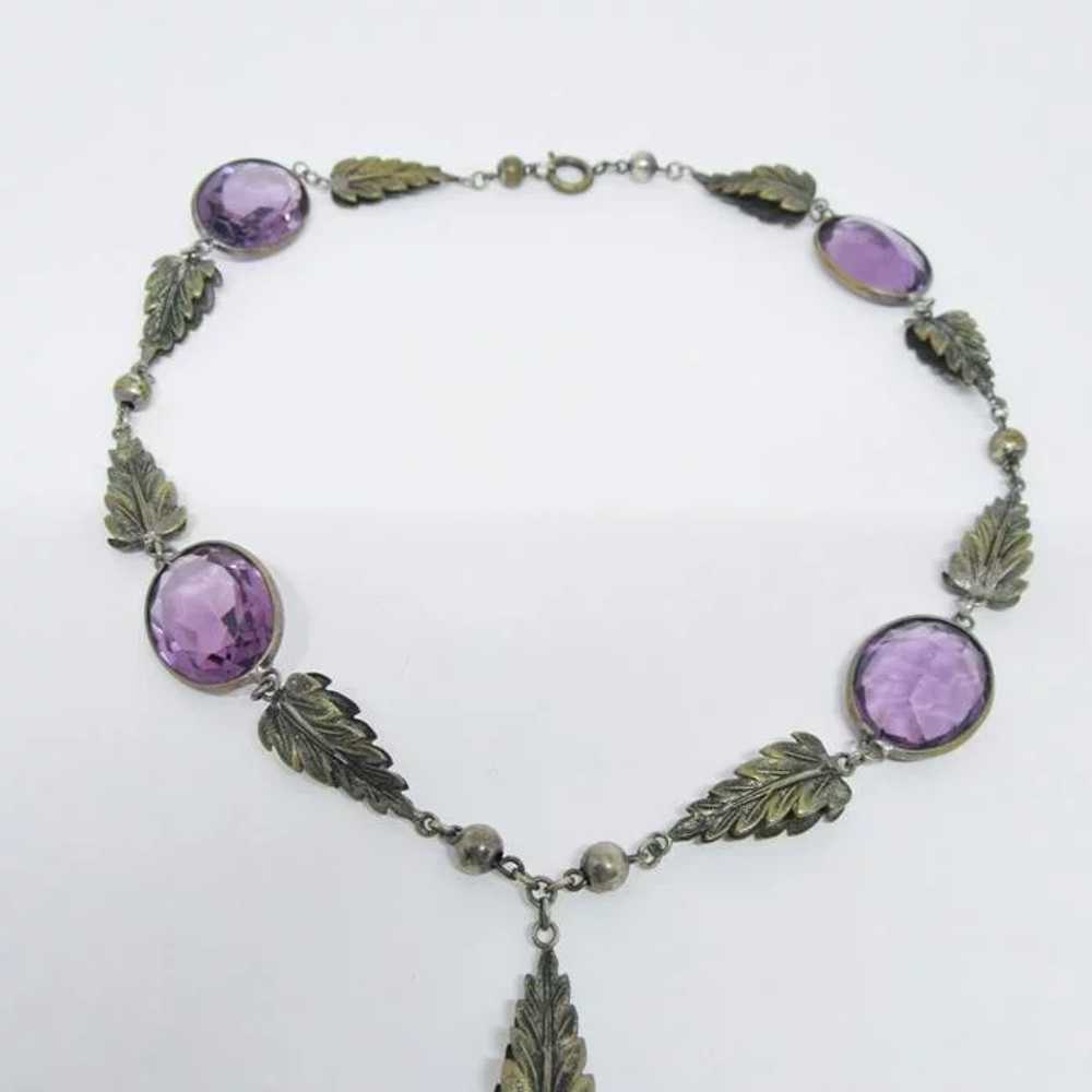 Beautiful Czech Glass Amethyst Leaf Necklace - image 2