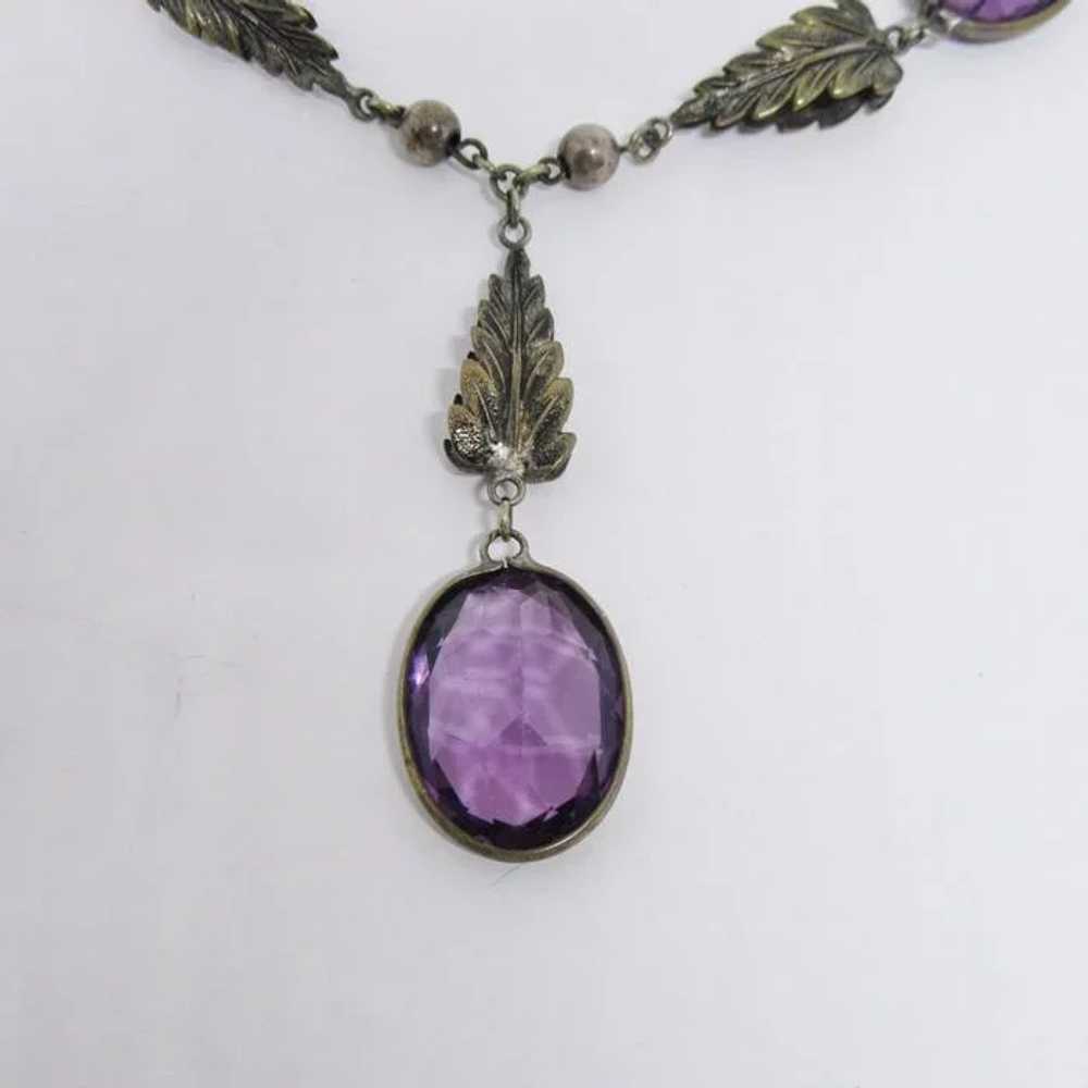 Beautiful Czech Glass Amethyst Leaf Necklace - image 3