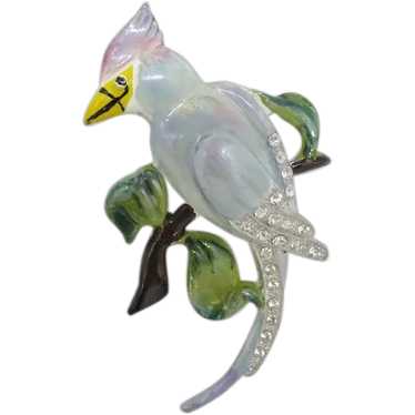 Blue Enameled Bird Brooch