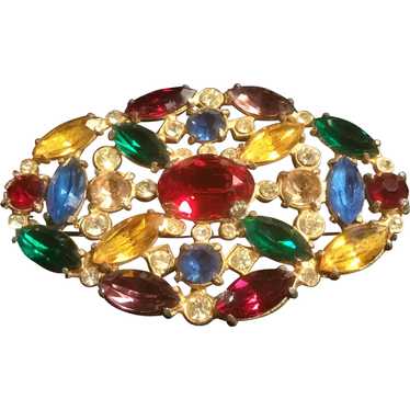 Stunning Early Large Oval Rhinestone Brooch with N