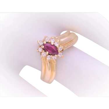 Vintage 14k AA Ruby and Diamond Halo “V” Ring - image 1