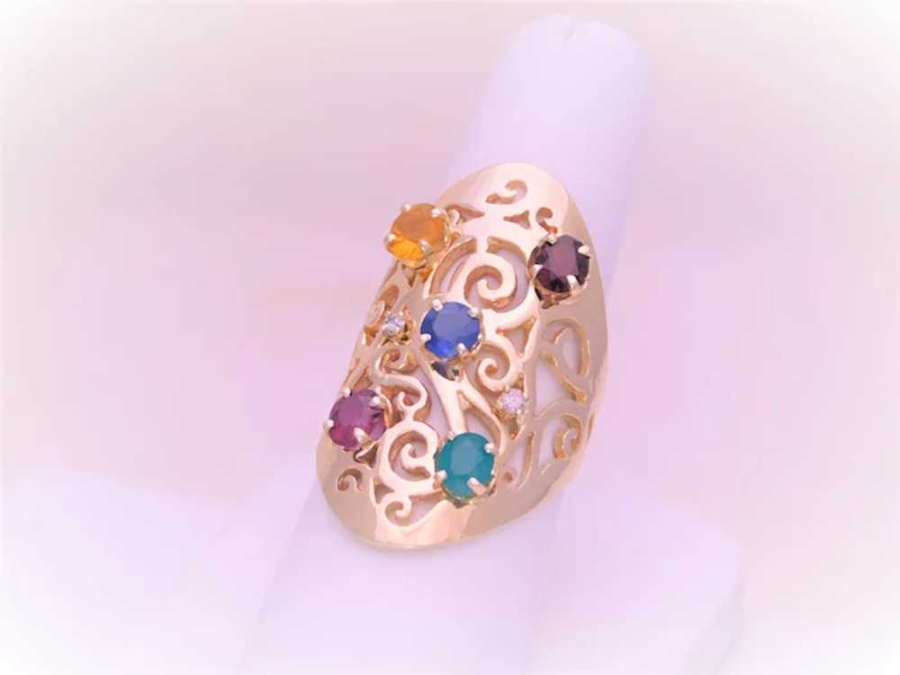 Vintage 14k Gold Multi Gemstone and Diamond Mothe… - image 3