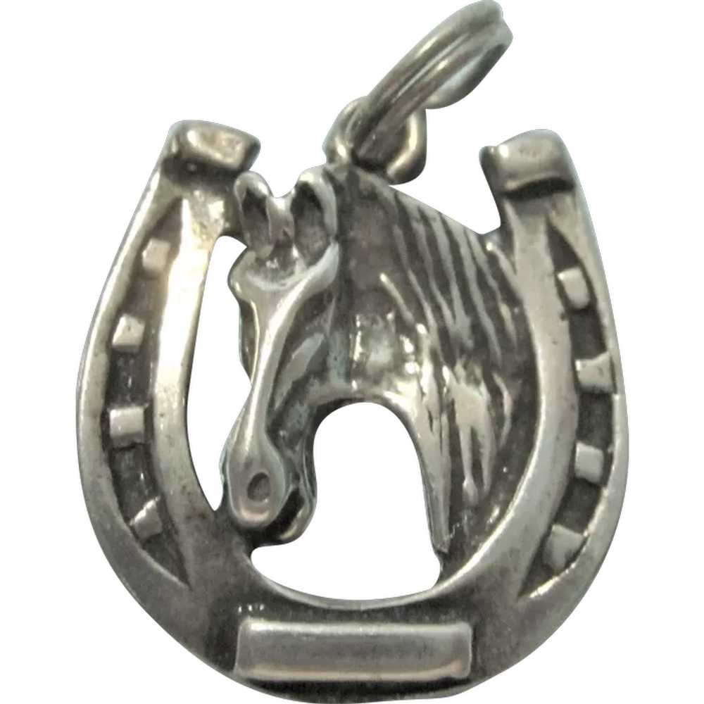 Vintage Sterling Silver Horse and Horseshoe Charm… - image 1