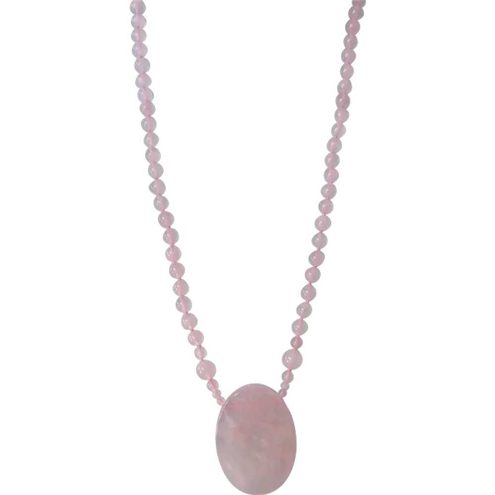 Lee Sands Roze Quartz Genstone Rope Pendant Hand-… - image 1