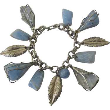 Vintage Blue Caged Bead Charm Bracelet With Leaves - image 1