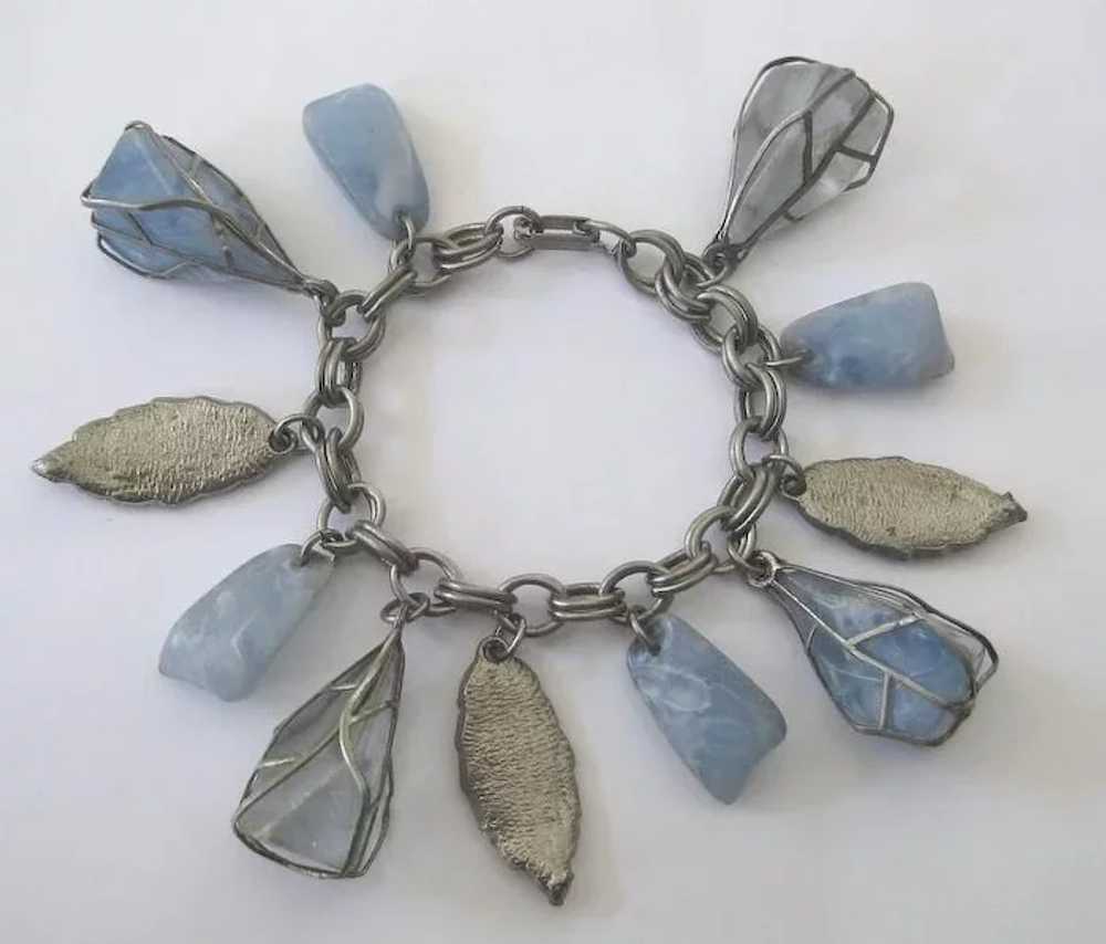 Vintage Blue Caged Bead Charm Bracelet With Leaves - image 3